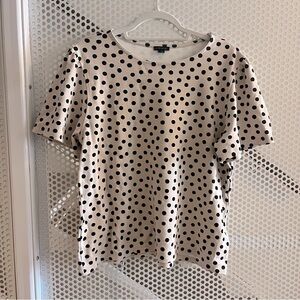 Ann Taylor Polka Dot Short Puffed Sleeve Top Size XL in Cream and Black